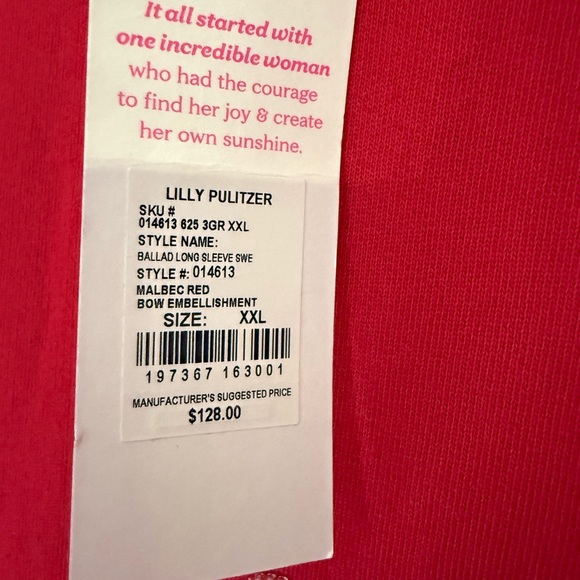 Lilly Pulitzer Red Ballard Sweatshirt with Bows Size XXL NWT Retail $128 - Picture 3 of 4